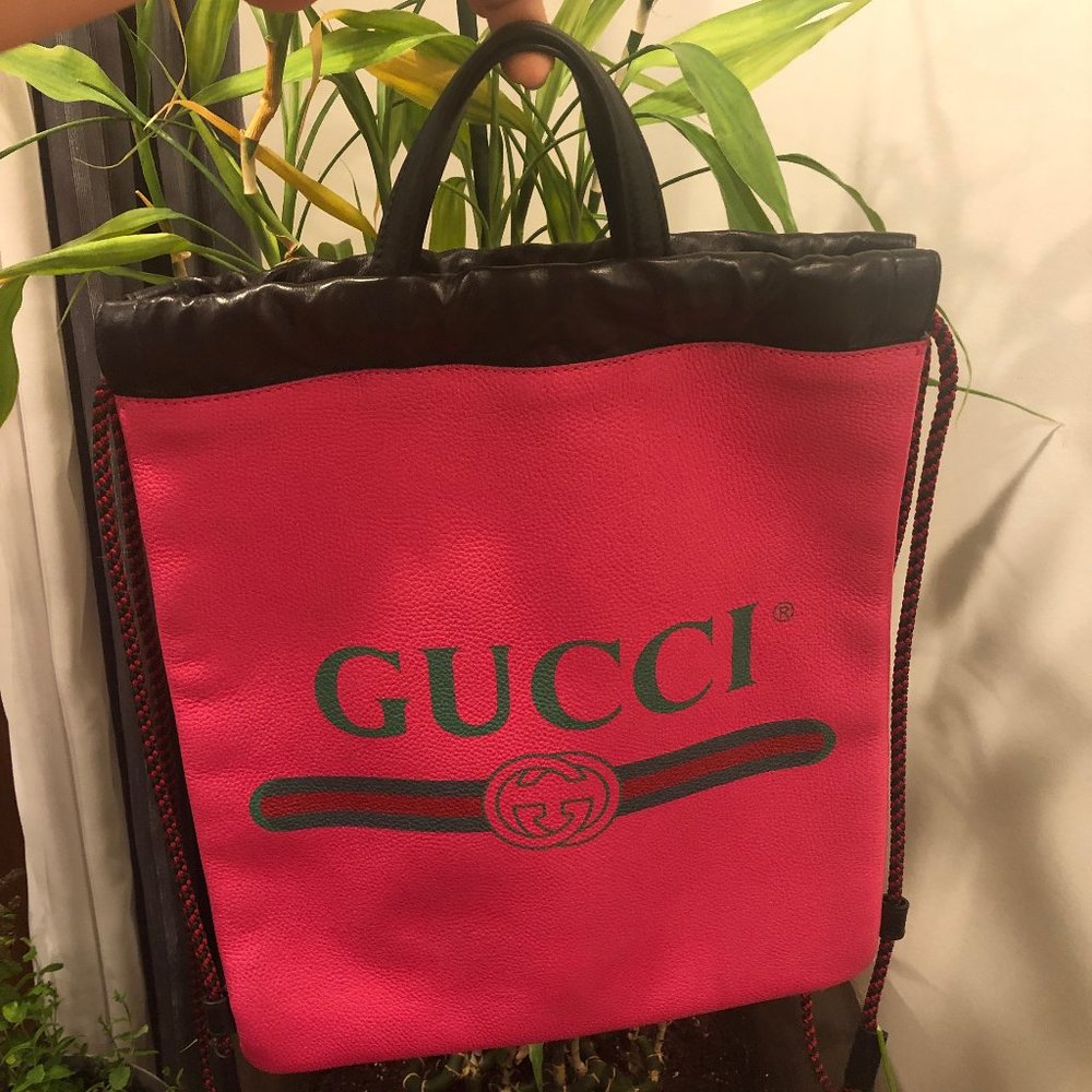 Gucci 2018 Leather Drawstring Backpack in Pink NEW WITH DUSTBAG - Picture 7 of 16